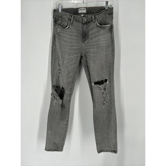 Agolde Denim - AGOLDE Crop Distressed Gray Wash Denim Jeans Size‎ 28 Stretch 28x26 Mid Rise